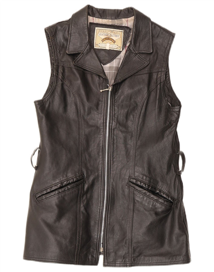 gilet en cuir femme vintage UK 14 Grand cuir noir