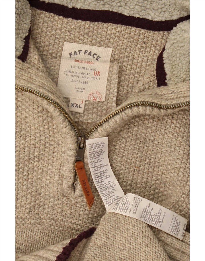 Fat Face Pull col zippé pour homme en laine beige 2XL