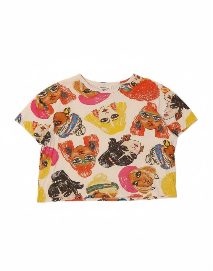 Zara Womens Crop Graphic T-Shirt Top UK 14 Moyen Multicolore