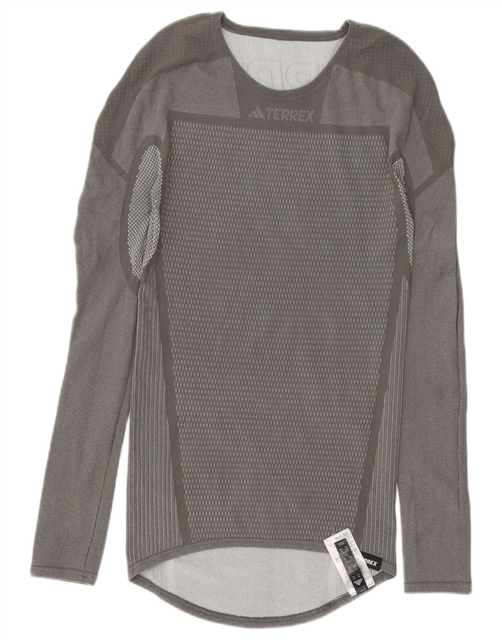 Adidas Homme Terrex Graphic Top Manches Longues Gris Moyen Géométrique Polyester