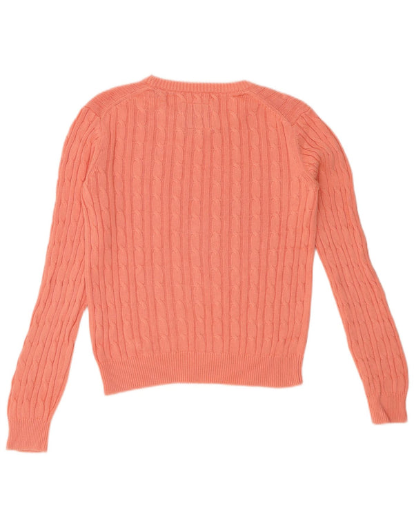 JACK WILLS Pull court à col rond pour femme UK 10 Petit coton rose
