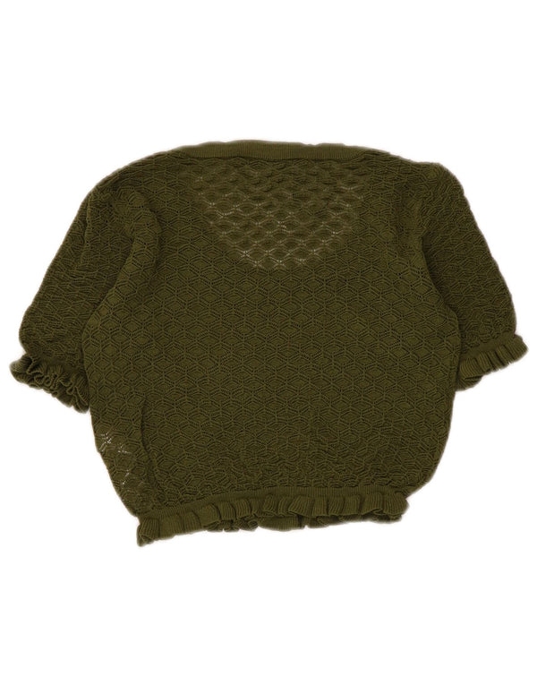 Zara Womens Crop Blouse Top UK 8 Small Kaki Viscose