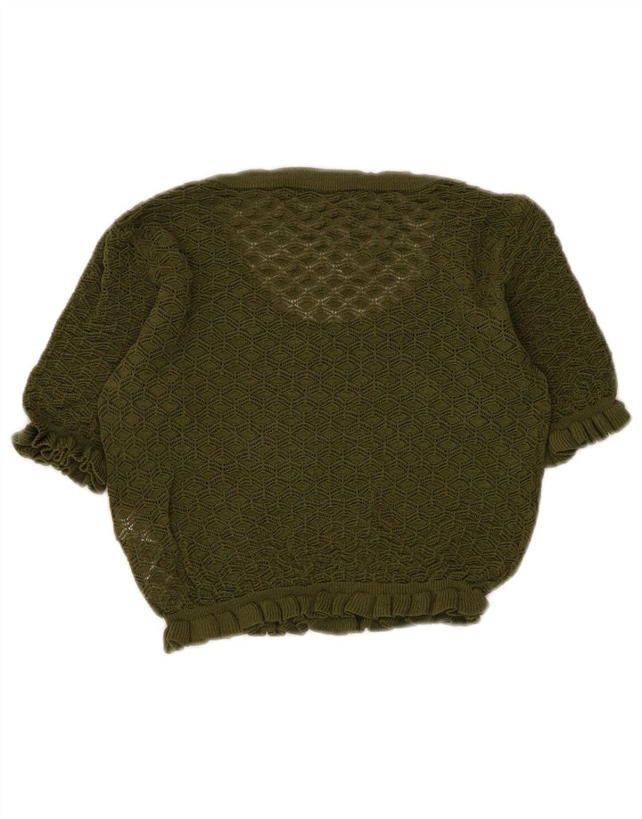 Zara Womens Crop Blouse Top UK 8 Small Kaki Viscose