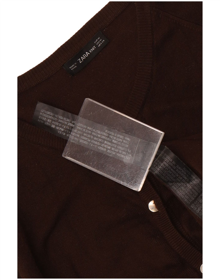 Zara Cardigan Femme Pull UK 12 Viscose Marron Moyen