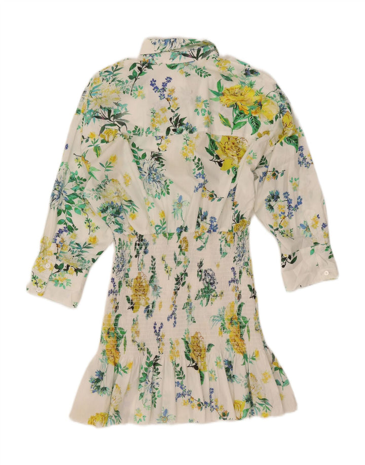 ZARA Robe chemise pull à manches 3/4 pour femme UK 10 Petit motif floral blanc