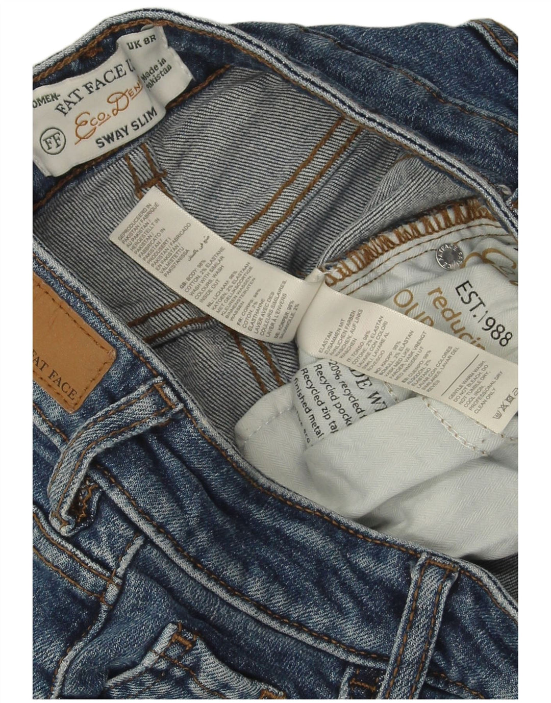 Fat Face Jeans Sway Slim pour femme UK 8 Small W26 L27 Bleu Coton