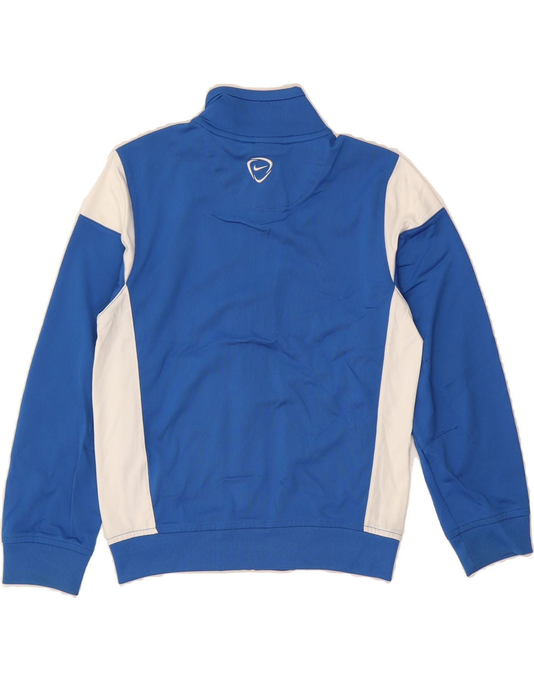 NIKE Boys Dri Fit Tracksuit Top Jacket 8-9 Years Small Blue Colourblock Vintage Nike and Second-Hand Nike from Messina Hembry 