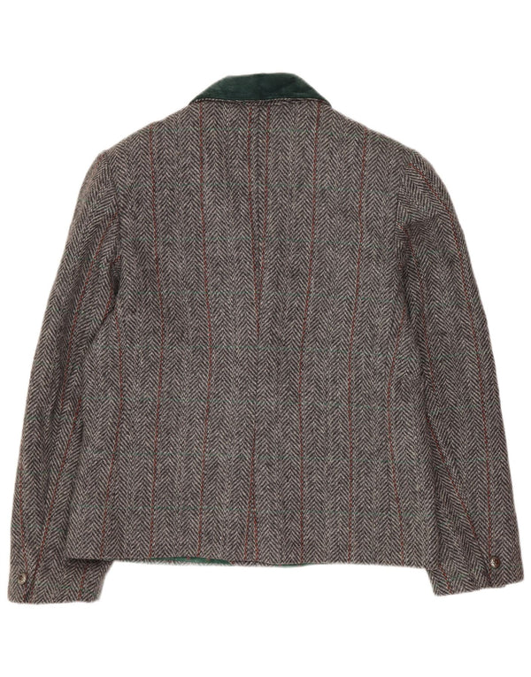 vintage Femme Double Breasted Blazer Veste UK 14 Moyen Gris Chevrons