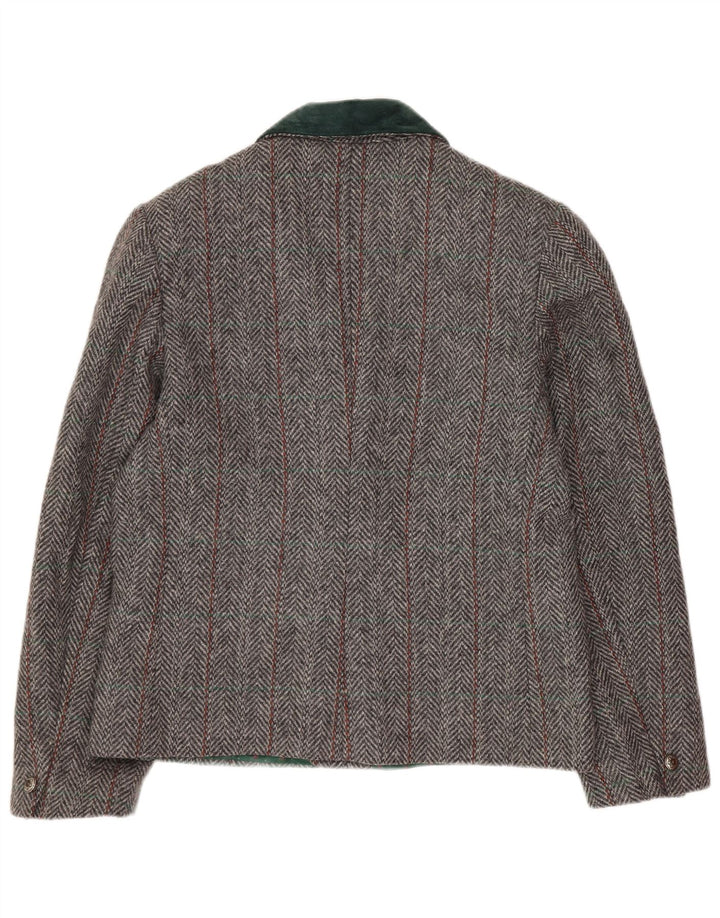vintage Femme Double Breasted Blazer Veste UK 14 Moyen Gris Chevrons
