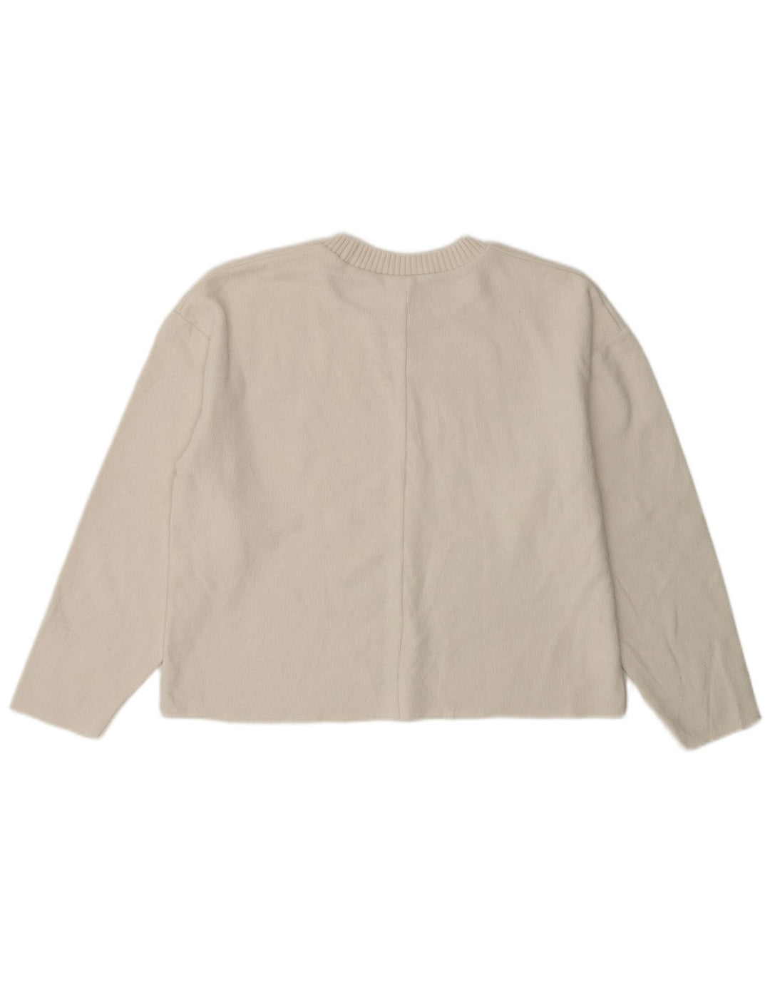 ZARA Pull court surdimensionné à col rond pour femme UK 10 Petit Blanc