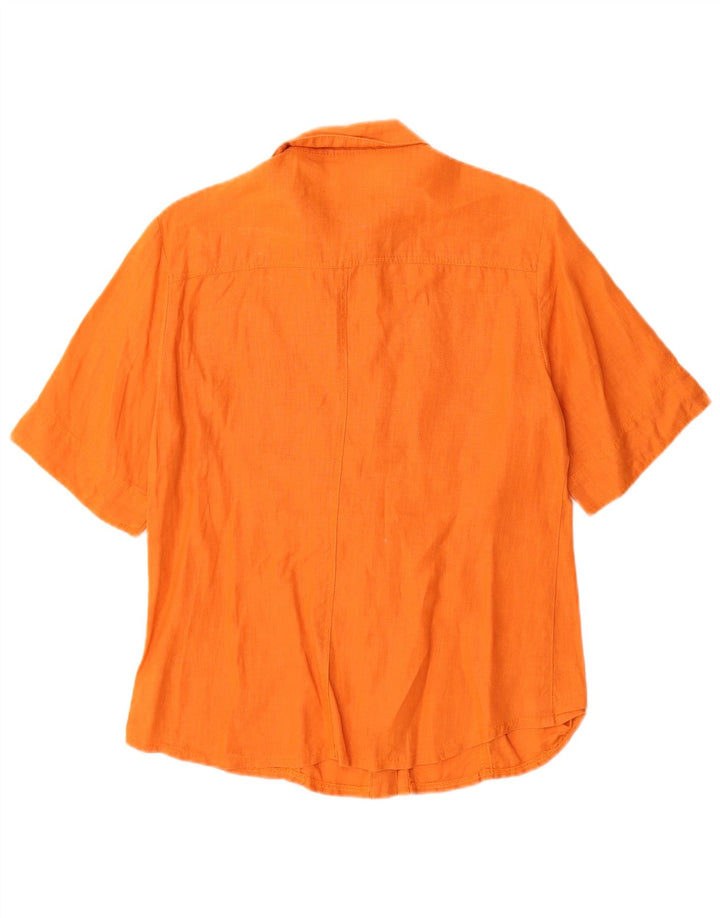 VINTAGE Chemise à manches courtes femme UK 12 Lin orange moyen