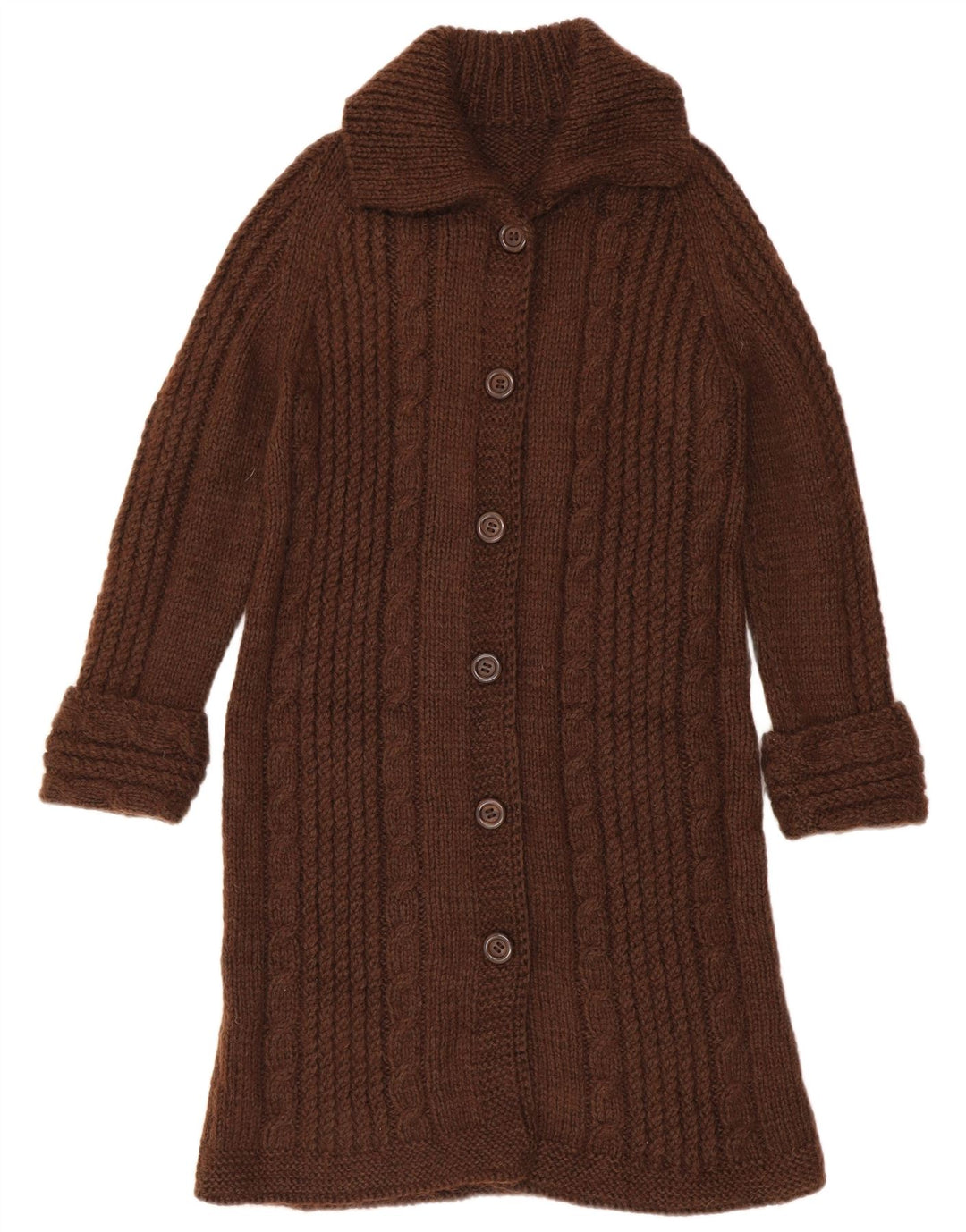 vintage Femme Longline Cardigan Pull UK 14 Brun Moyen