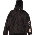 ADIDAS Womens Oversized Graphic Hooded Rain Jacket UK 8/10 Small Black Vintage Adidas and Second-Hand Adidas from Messina Hembry 