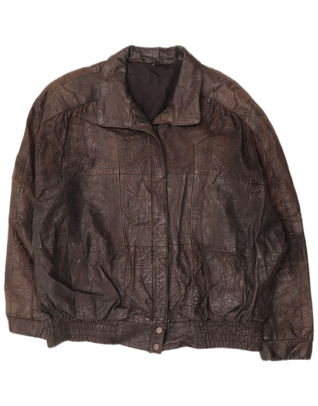 VINTAGE Veste surdimensionnée femme EU 38 Cuir géométrique marron moyen