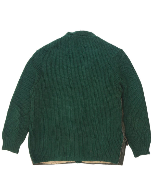 vintage Homme Cuir Cardigan Pull EU 50 Vert Moyen