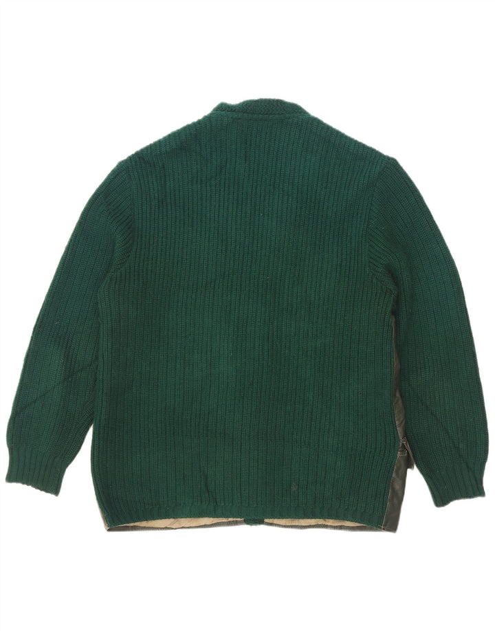 vintage Homme Cuir Cardigan Pull EU 50 Vert Moyen