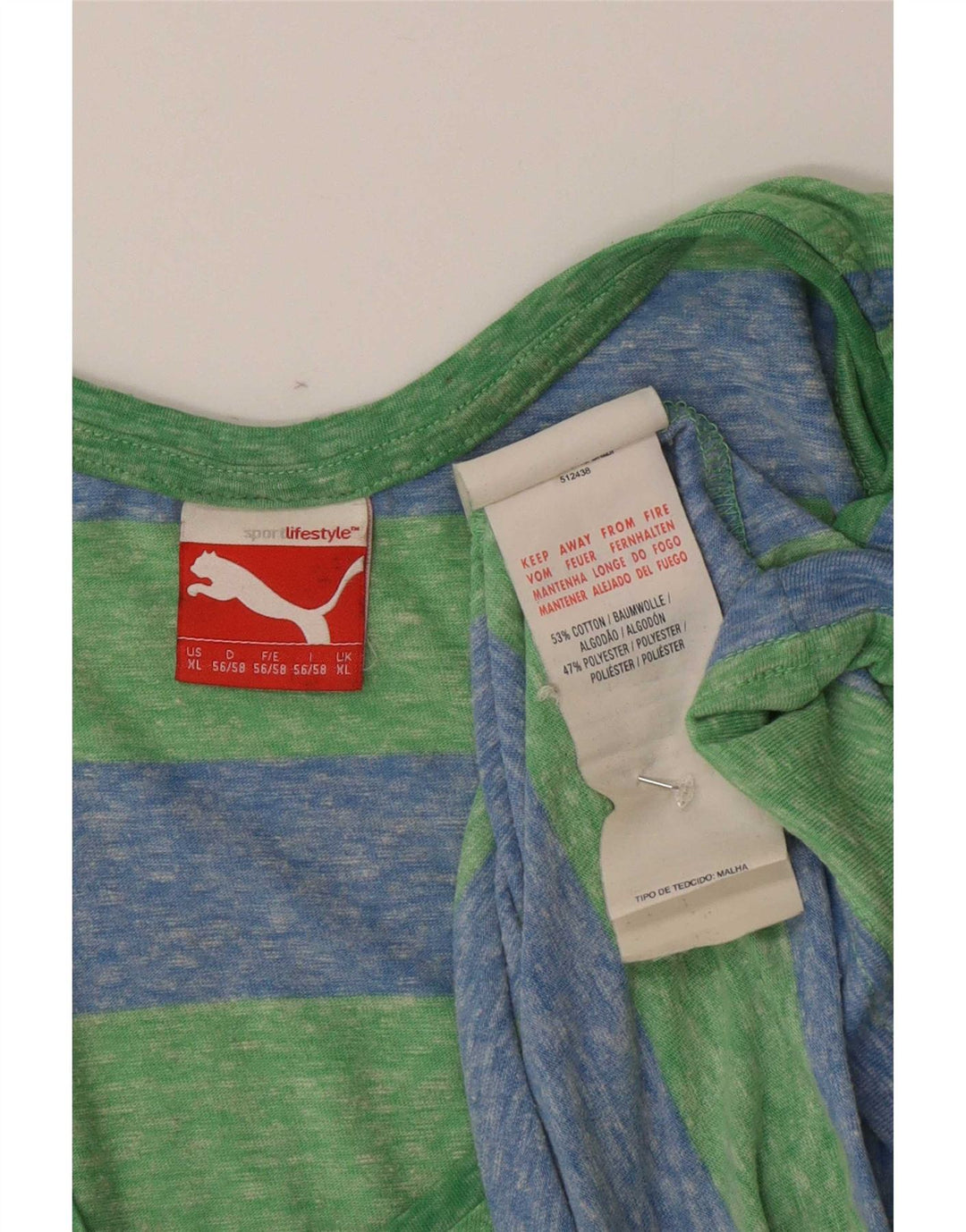 Puma Débardeur XL Homme Vert Rayé Coton