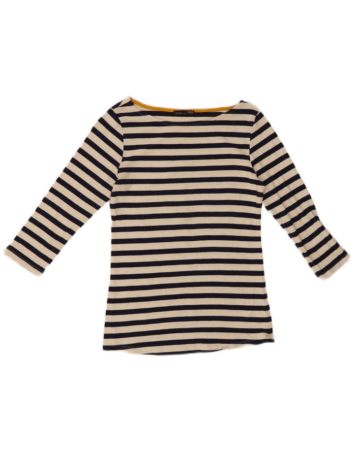 Zara Femme Top Manches 3/4 UK 12 Medium Noir Rayé