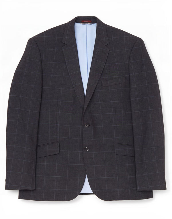 Marks & Spencer Mens 2 Button Blazer Jacket UK 44 XL Navy Blue Check Linen