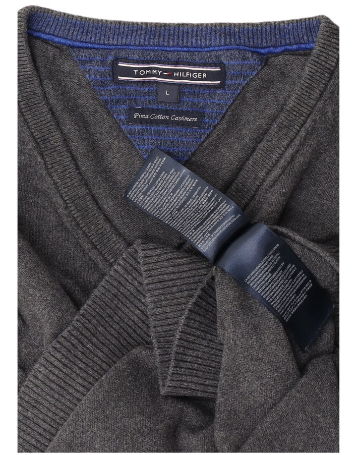 Tommy Hilfiger Pull col V pour homme en coton gris Taille L