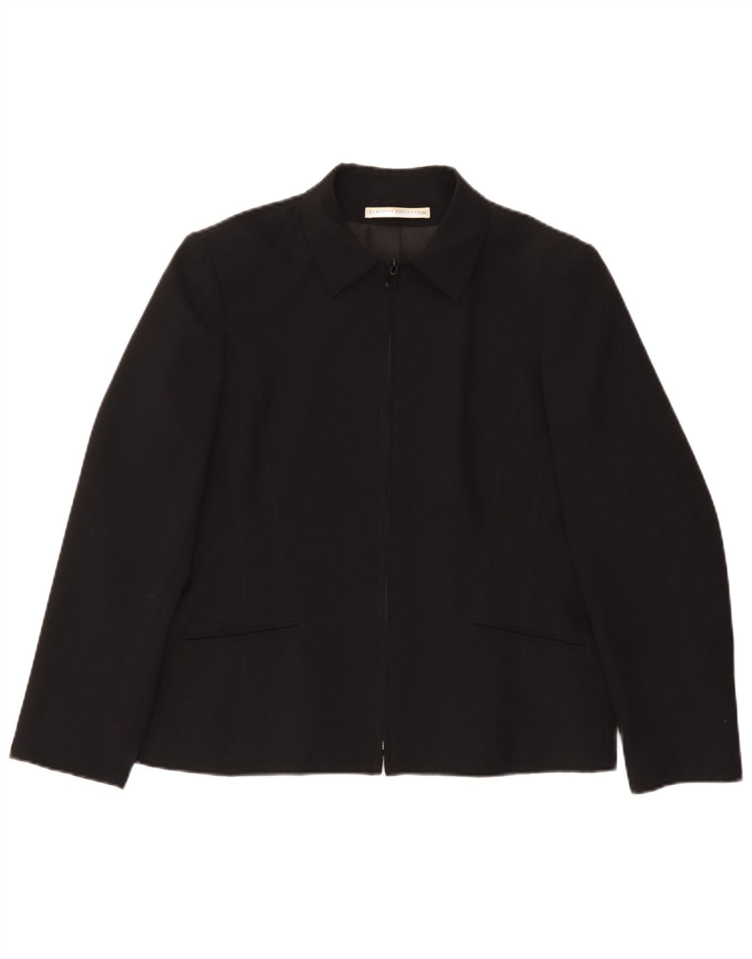 vintage Femme Full Zip Blazer Veste UK 16 Grand Noir