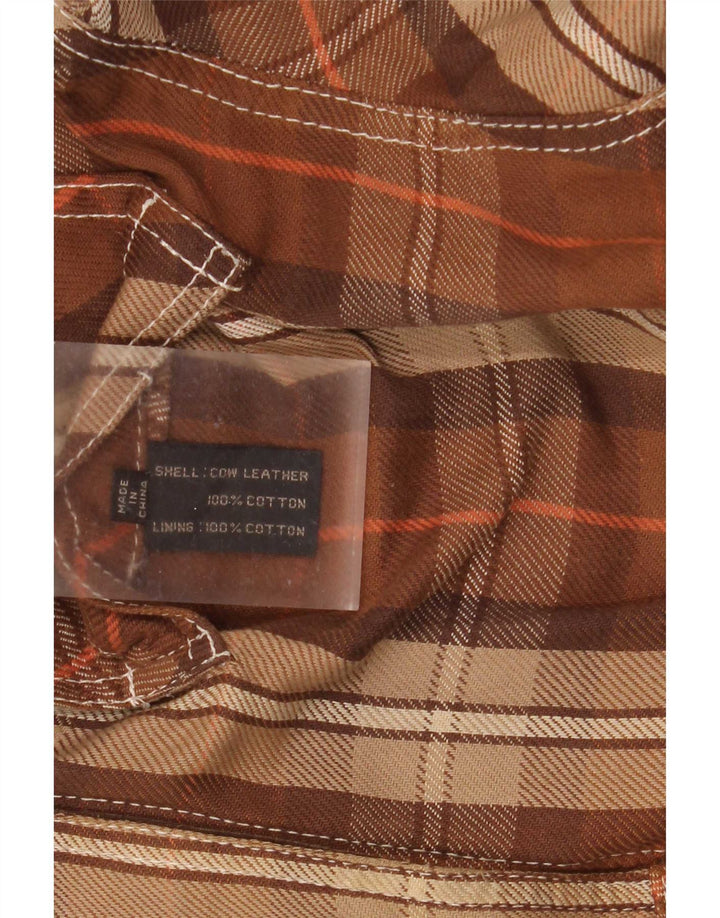Diesel Veste réversible pour homme UK 40 Grand cuir à carreaux marron