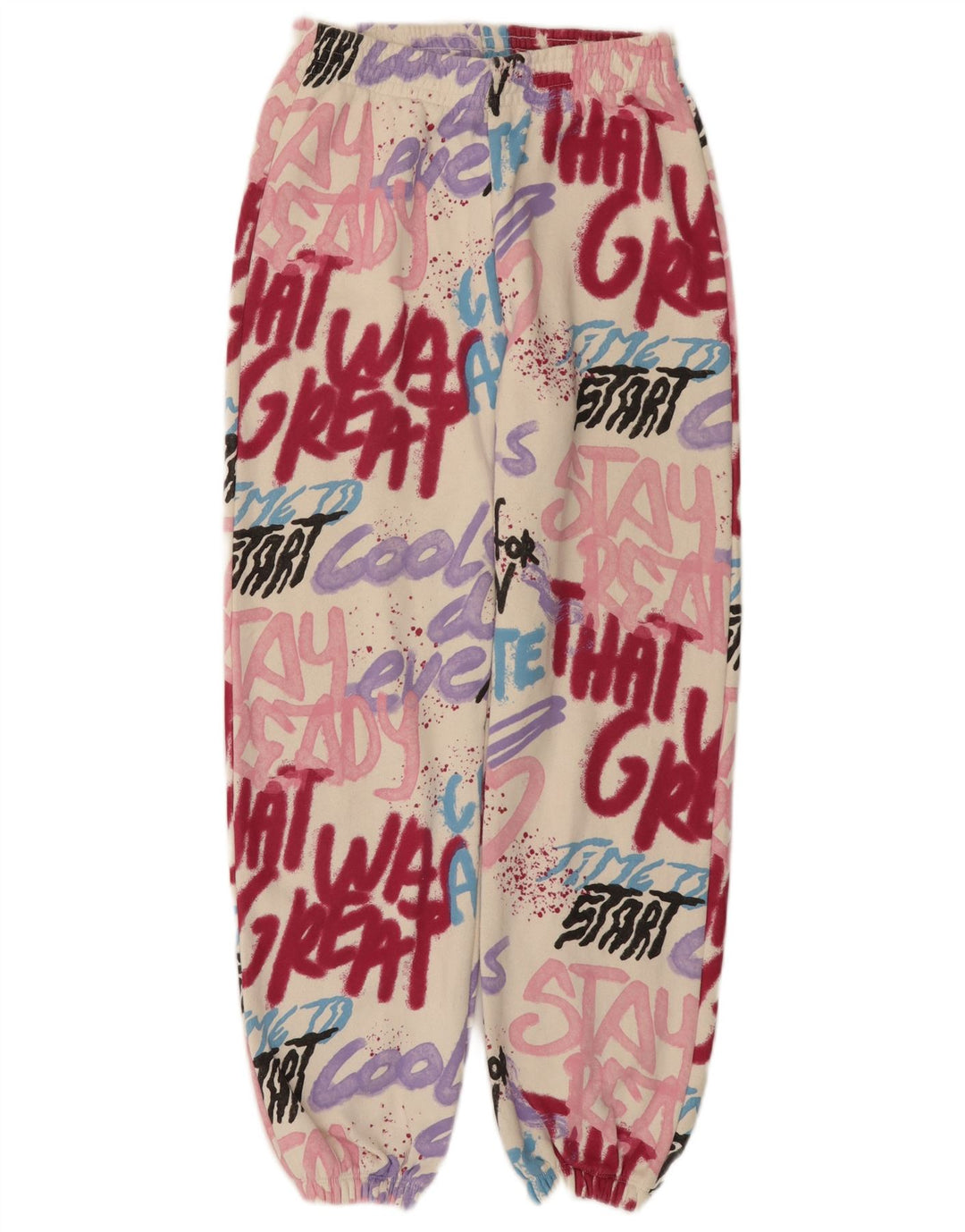 ZARA Pantalon de survêtement graphique pour fille 13-14 ans en coton blanc cassé