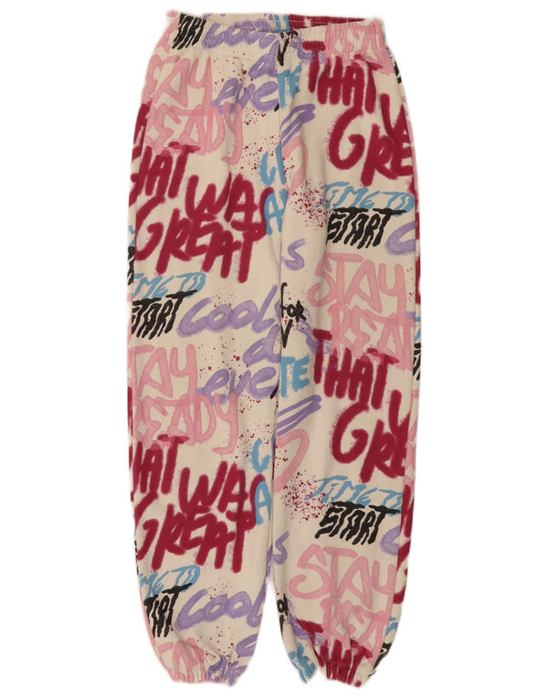 ZARA Pantalon de survêtement graphique pour fille 13-14 ans en coton blanc cassé