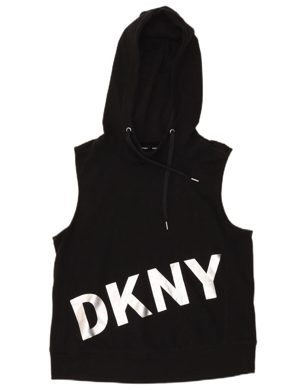 DKNY Pull à capuche graphique sans manches pour femme UK 14 en coton noir moyen