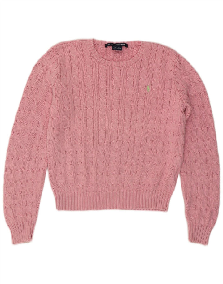 RALPH LAUREN Pull court à col rond pour femme UK 14 Large Rose
