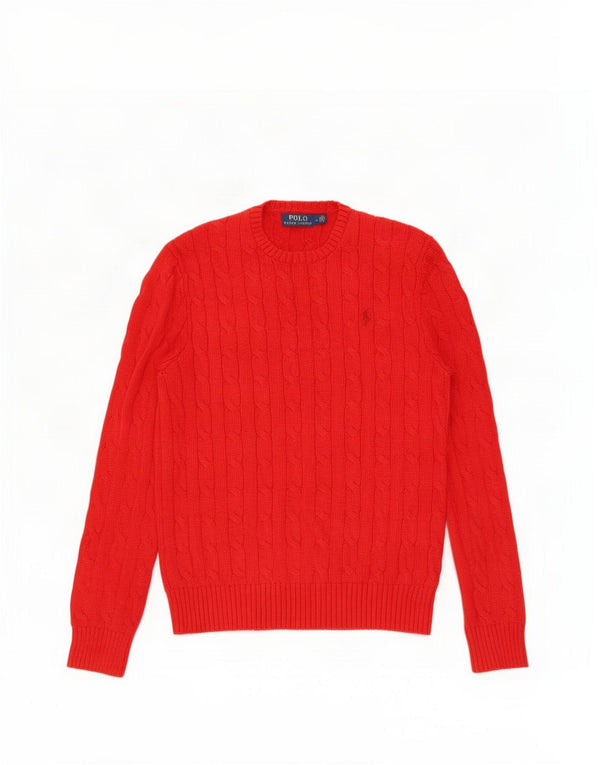 Polo Ralph Lauren Womens Crew Neck Jumper Sweater UK 12 Medium Red Cotton