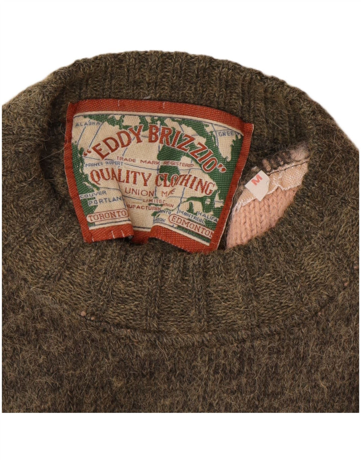 vintage Mens Crew Neck Jumper Pull Moyen Kaki Fair Isle