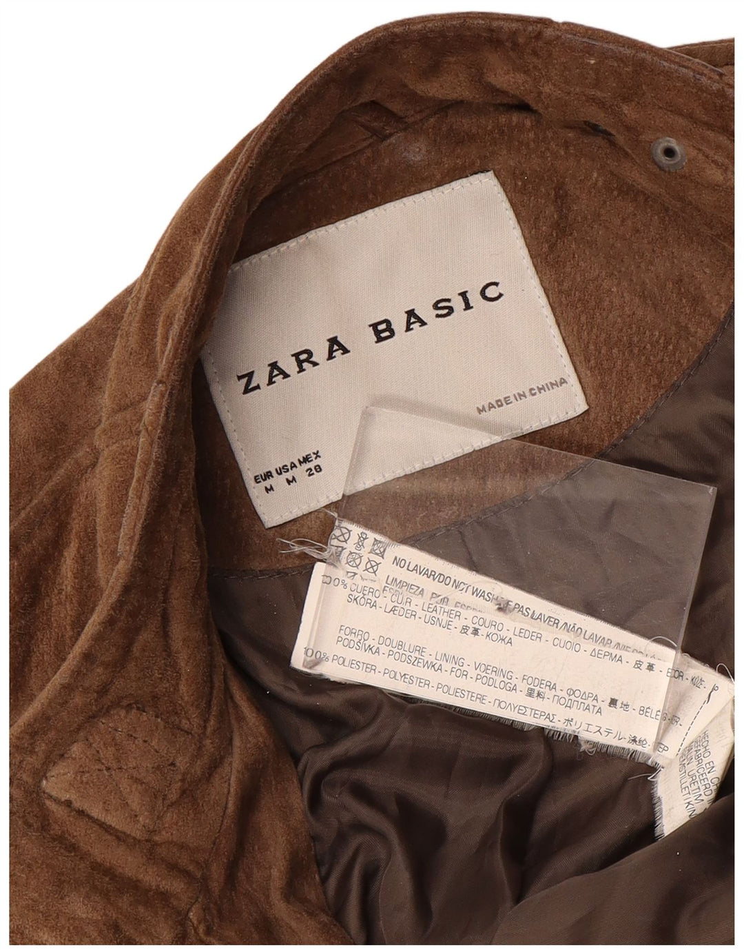 Zara Veste utilitaire en daim pour femme UK 12 Cuir marron moyen