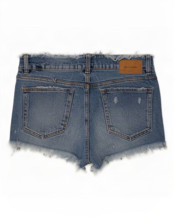 Zara Womens Trafaluc Distressed Denim Shorts EU 38 Small W28 Bleu Coton