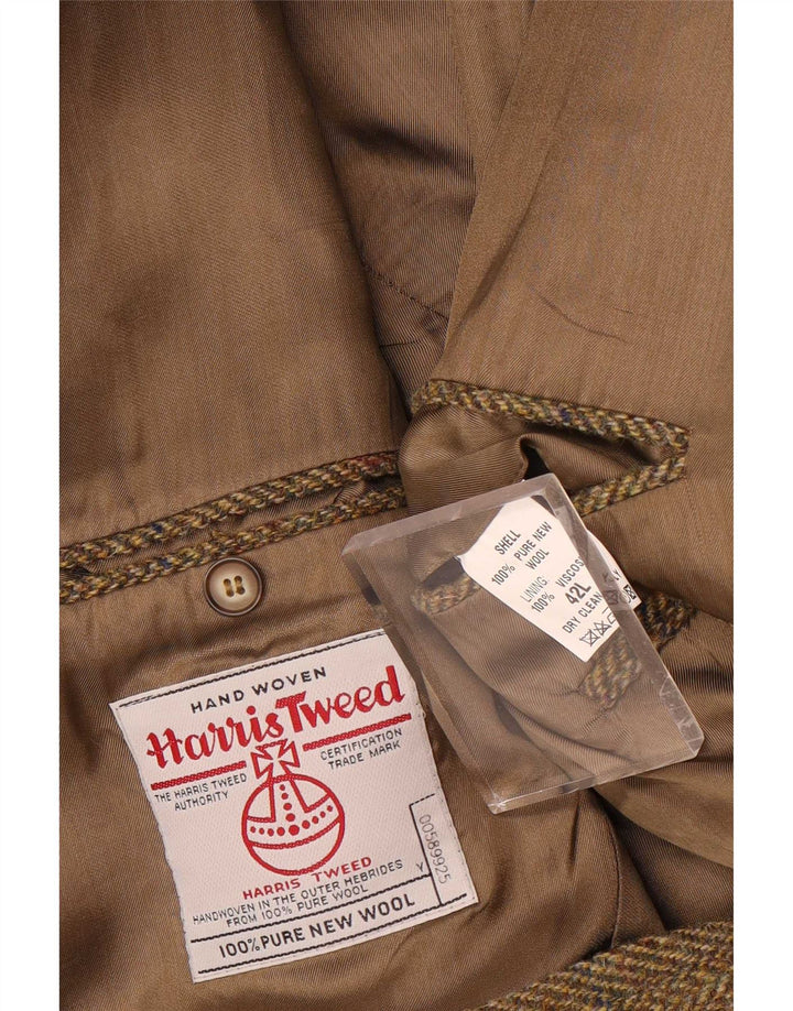 Harris Tweed Veste blazer longue pour homme UK 42 XL Kaki à chevrons