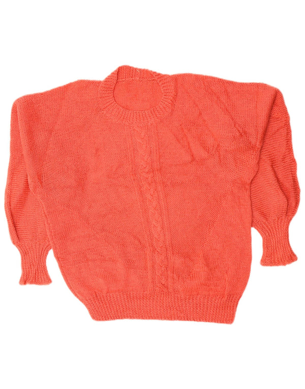 vintage Femmes Oversize Crew Neck Jumper Pull UK 20 2XL Orange