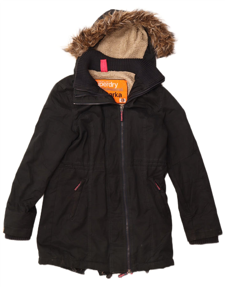 SUPERDRY Parka à capuche Windparka Graphic pour femme UK 14 Large Noir