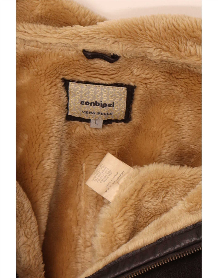 Conbipel Veste en cuir Sherpa pour homme UK 40 Large Marron