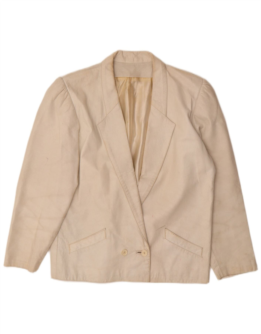 vintage Femme Cuir 2 Pièces Jupe Ensemble UK 12 Moyen W26 Off White