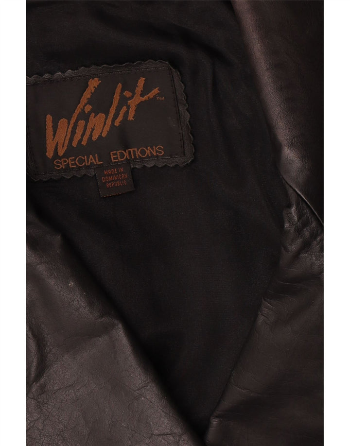 manteau en cuir surdimensionné femme vintage UK 16 Grand Noir