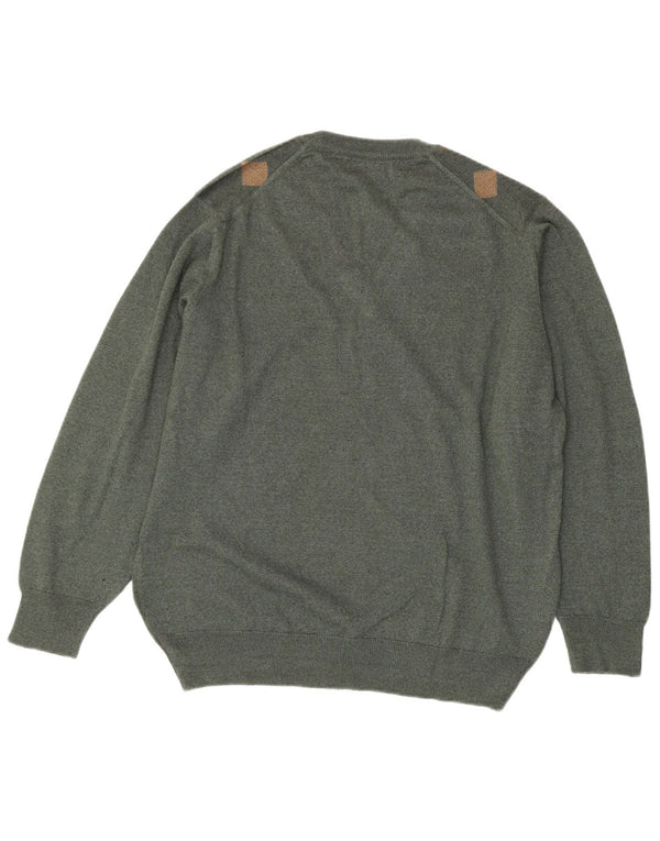 Vintage Womens V-Neck Jumper Sweater XL Khaki Argyle/Diamond Merino Wool