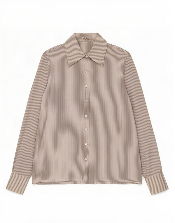 chemise femme vintage IT 46 Grande soie à fines rayures blanc cassé