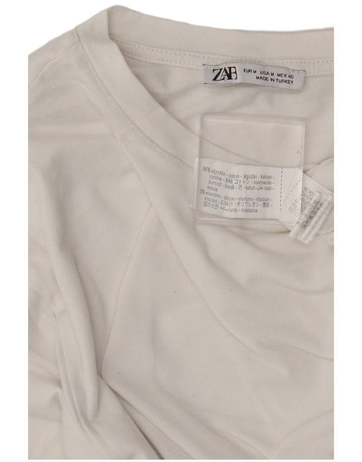 Zara T-Shirt Femme Top UK 12 Coton Blanc Moyen