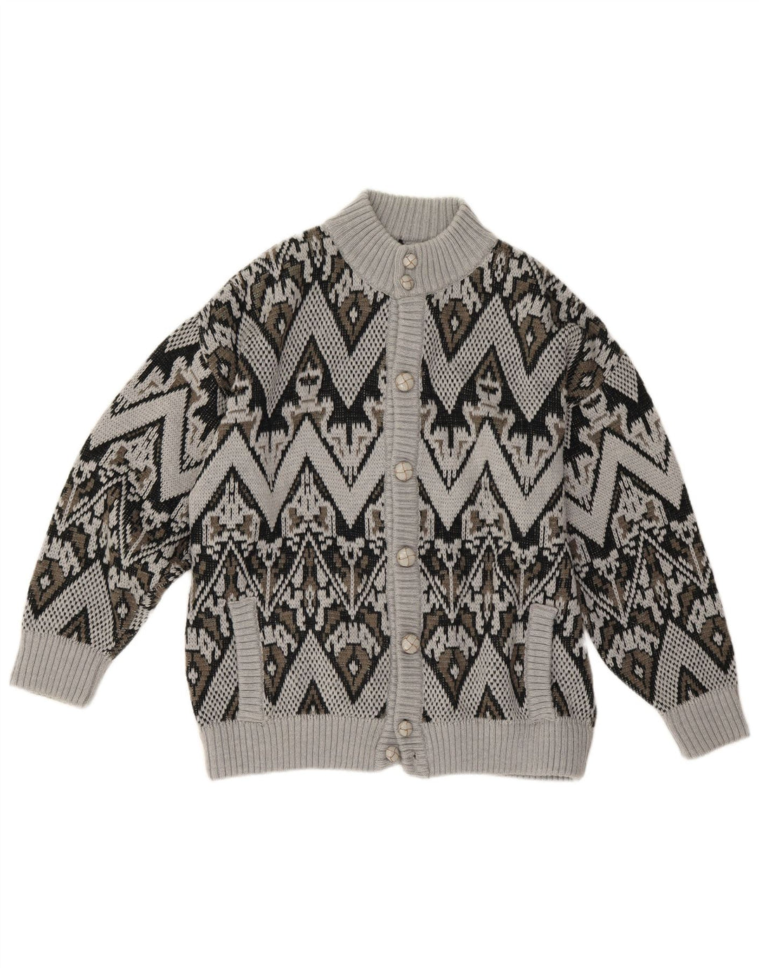 LINEA Cardigan Homme Pull Large Gris Géométrique Acrylique