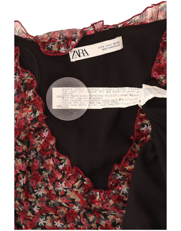 Zara Robe droite à manches longues pour femme UK 10 Petit polyester floral rouge