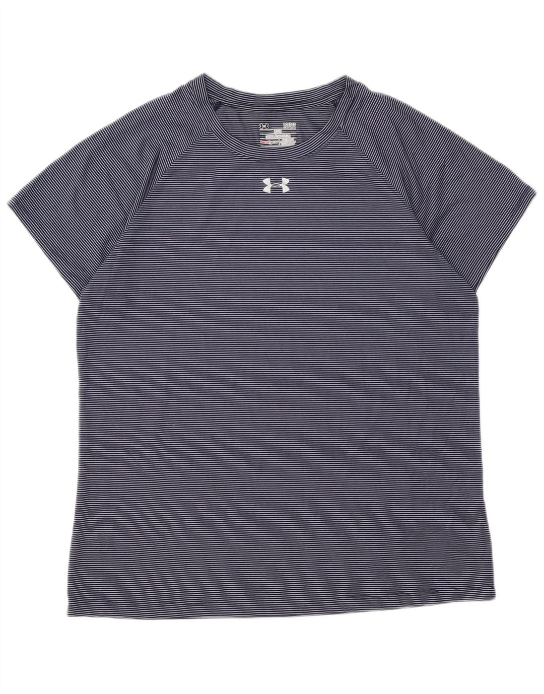 UNDER ARMOUR T-shirt Heat Gear pour femme UK 16 Large Bleu marine à fines rayures