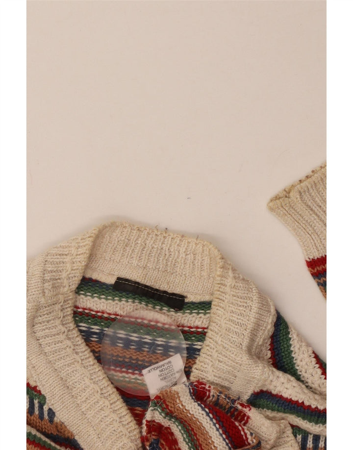 VINTAGE Pull ras du cou pour homme en acrylique rayé multicolore moyen