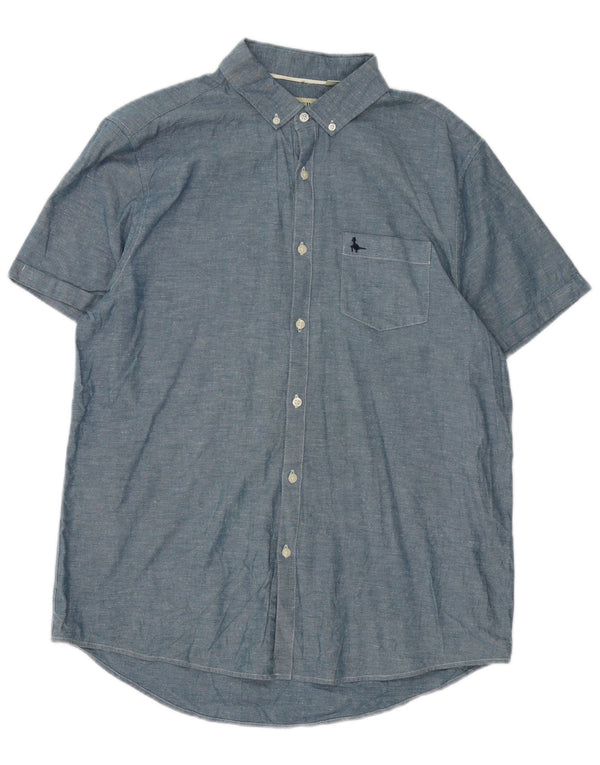 Jack Wills Chemise à manches courtes pour homme Large Bleu Coton