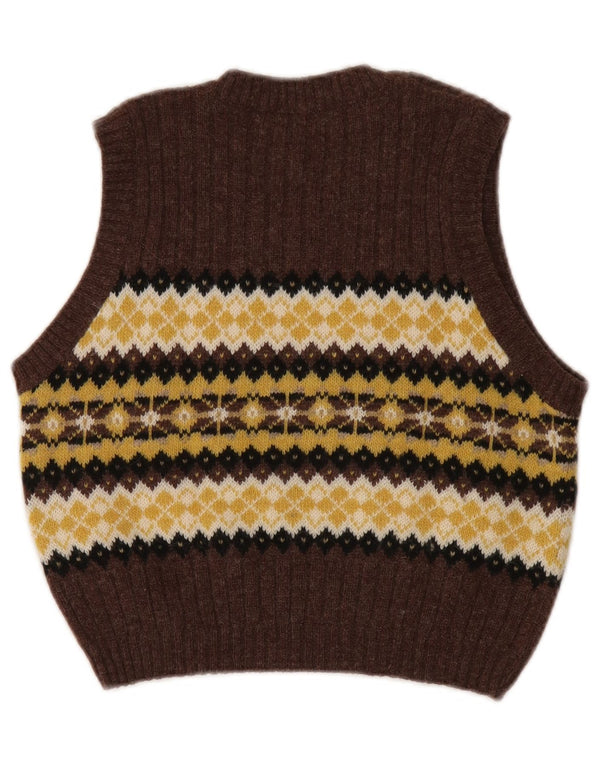 Stefanel Womens Crop Vest Débardeur UK 10 Petit Marron Fair Isle Laine