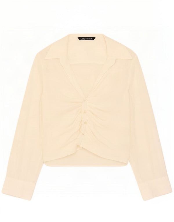 Zara Chemise Chemisier Femme UK 10 Petit Modal Blanc Cassé
